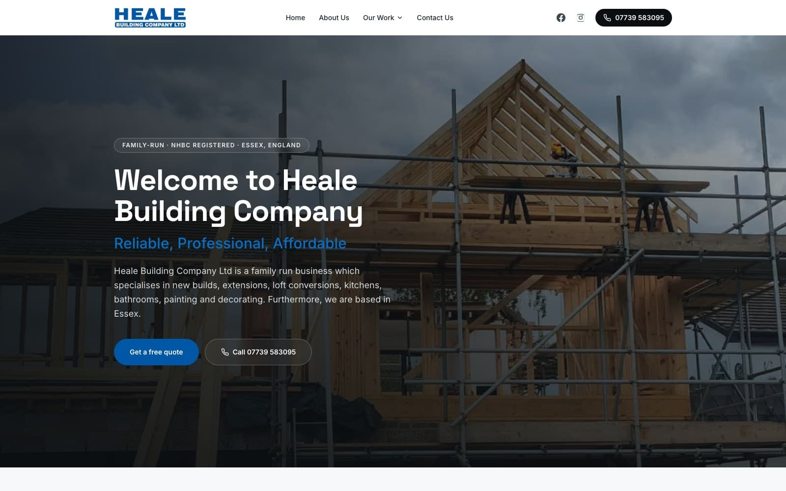 Heale Building Company Builder's website — main screen