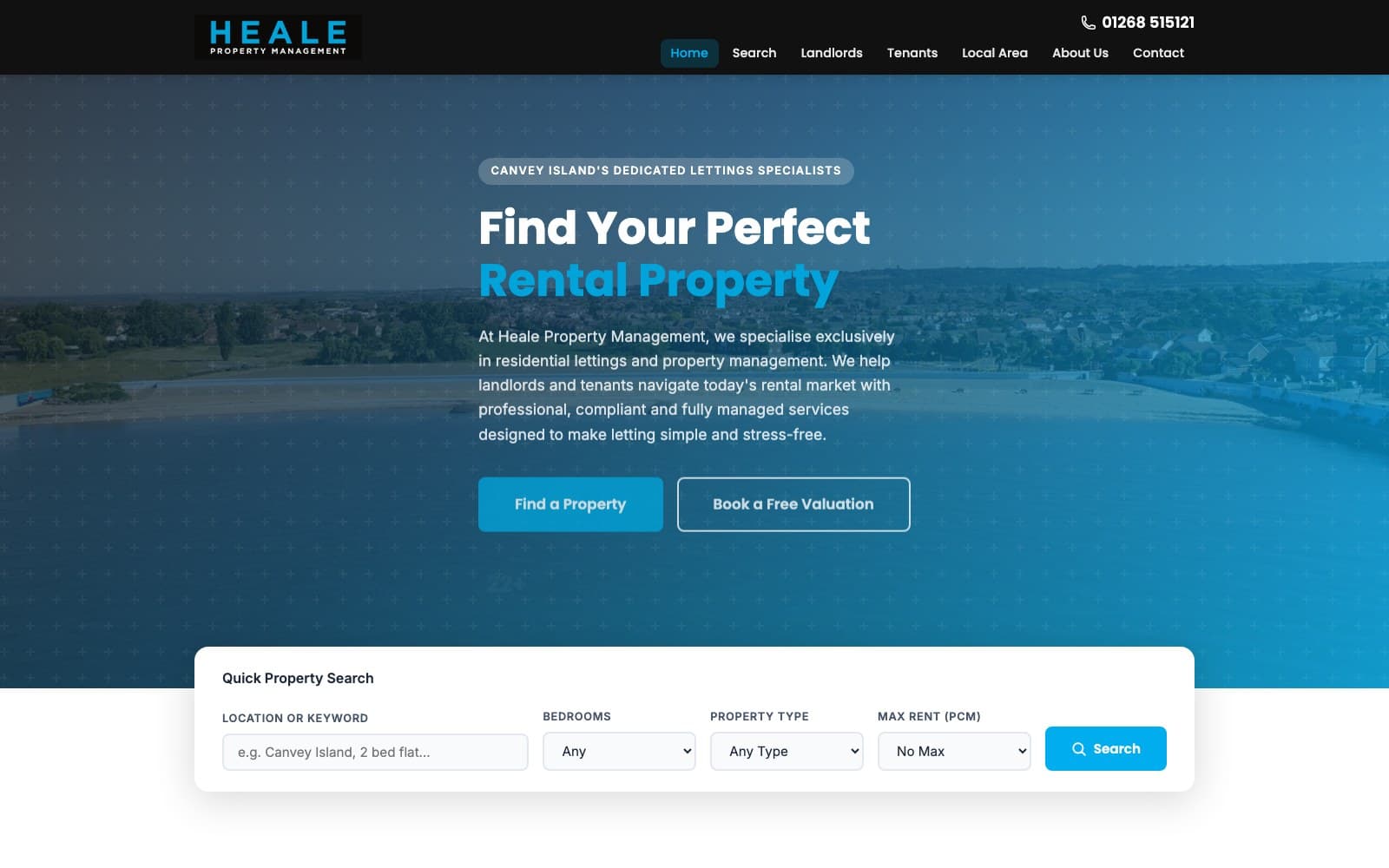Heale Property Management Lettings website — main screen